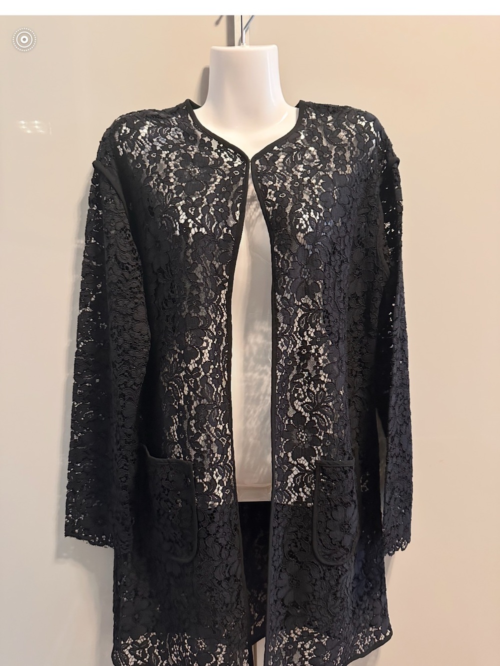 Amethyst Jeans Black Lace Open Cardigan Jacket Made In Italy